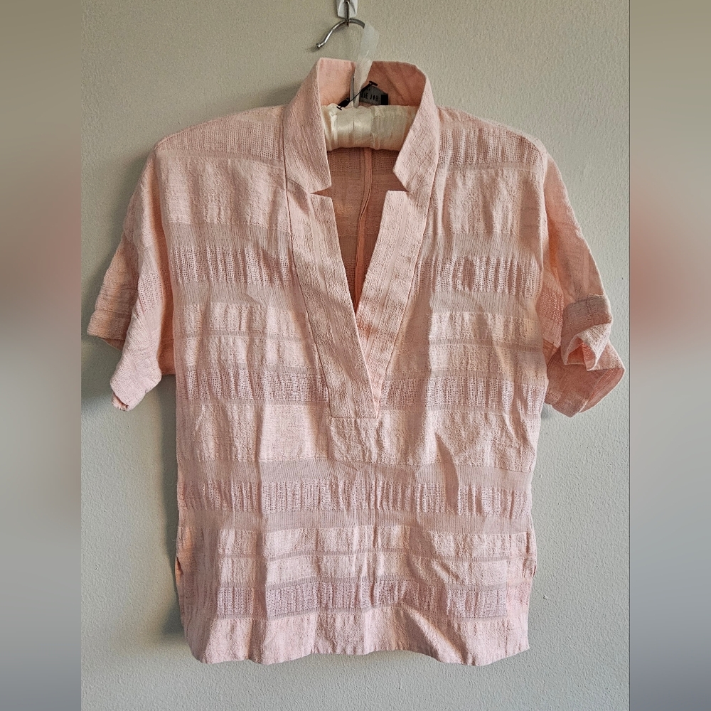 Lafayette 148 New York Pink Casual Button Down Shirt Size P Linen Cotton